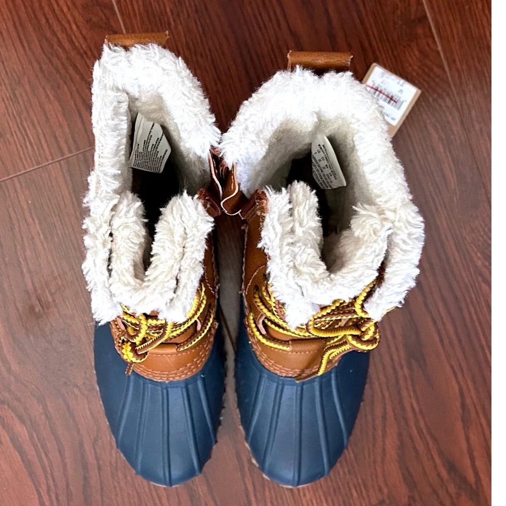 American Eagle Womens Sherpa Lined Duck Boots Brown Navy Blue Lace Up Size 5 NEW